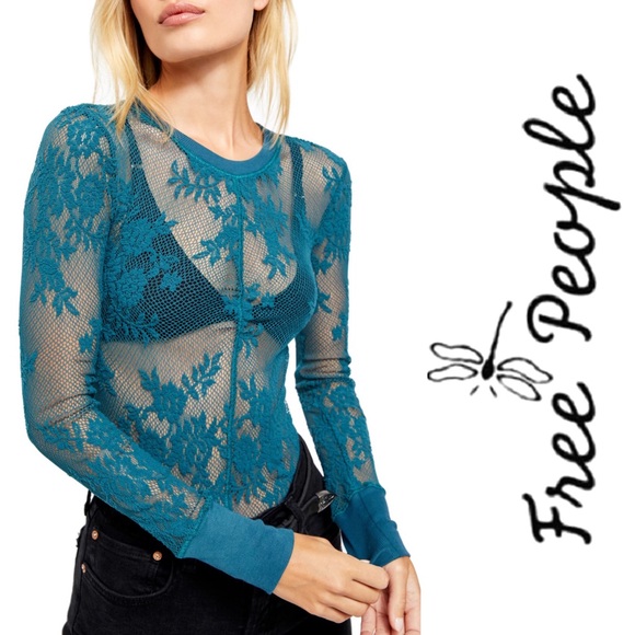 Free People Tops - NEW FREE PEOPLE Teal Cool It Mesh Long Sleeve Top